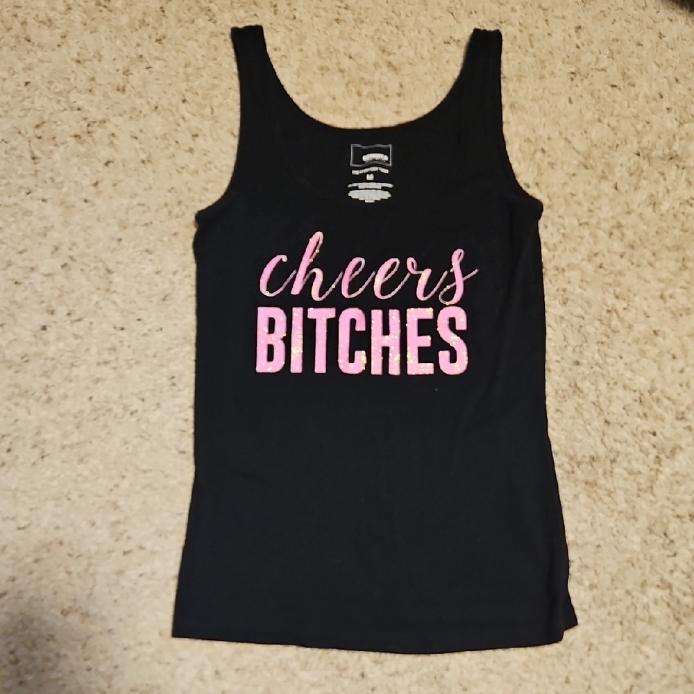 Black Tank Top with Pink Glitter Lettering